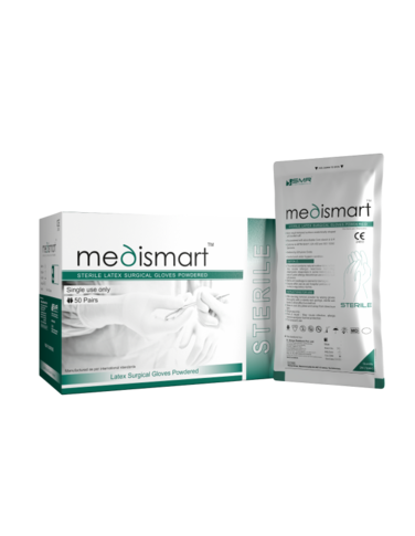 Medismart Sterile Latex Surgical Gloves &ndash; Powdered, Micro-Rough Texture, High Elasticity Medical Grade Hand Protection &ndash; White (Pack of 50 Pairs) Medium (7.5)