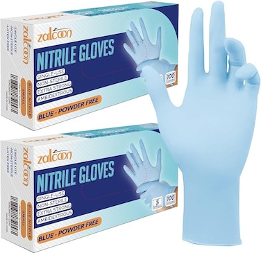 ZALCOON Disposable Gloves Nitrile Exam Gloves BLUE Powder-Free Non-Sterile Food Safe Cleaning Gloves, Large (2 Pack x 100 Pieces)