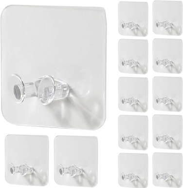 خطاف تخزين يثبت على الحائط من زالكون، حامل مقبس الطاقة للمنزل والمكتب رف تخزين للحلاقة - عبوة من 12 قطعة