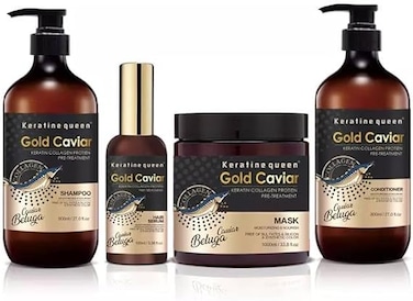 Gold Caviar Hair Care Set, Shampoo, Conditioner, Mask and Serum with Keratin Collagen, 4 Pieces