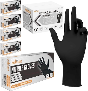 Zalcoon Nitrile Exam Gloves Disposable Latex Free Powder Free Chemical Resistance Disposable Gloves For Medical, Home, Cleaning, Food, Food Safe And Non-Sterile (5 Pack X 100 Pieces) - Medium
