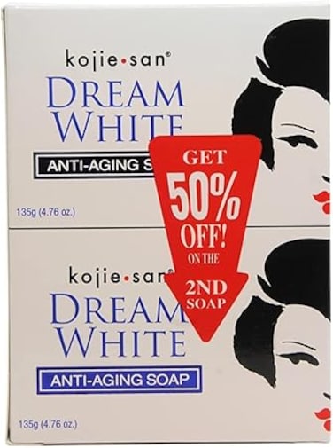 Kojie San Dream White Anti-Aging Soap - 135g (Pack of 2) &ndash; Skin Brightening &amp; Youthful Glow with Collagen and Elastin