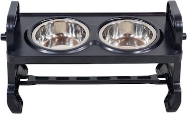 Elevated dog bowl stand with 3 Height adjustments, 2 Stainless steel food bowls, Carrying handle, and Anti-slip pads, Pet feeding station for cats &amp; small dogs, Easy to clean, 36 cm (Black)