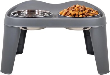 Raised dog bowl with Durable PP material, 2 Stainless steel food bowls, Non-slip bottom, and Detachable legs, Ergonomic pet feeding station for medium to large dogs, 51 cm (Grey)