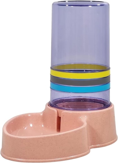 Pet water dispenser station, Automatic pet water dispenser with Transparent water tank, Gravity design, and Anti-slip bottom, Ideal for Cats &amp; Dogs, Easy to assemble, 42 cm (Pink)