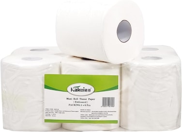 6Pcs Roll Tissue papers with Virgin pulp and Embossed design, Natural wood pulp soft toilet paper for Home, Living room, and Bathroom, 1-Pack Dust-free toilet paper, 53 cm (White)
