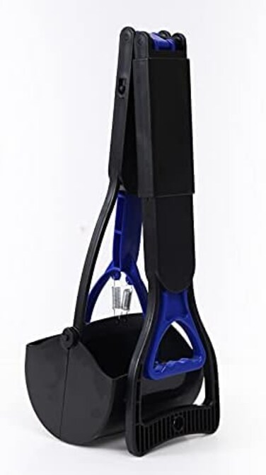 Ergonomic dog poop scooper with Durable ABS Material, Steel springs, Comfortable handle, and Serrated jaw, Easy to clean plastic pet waste pickup tool for Indoor &amp; Outdoor use, 80 cm (Blue)