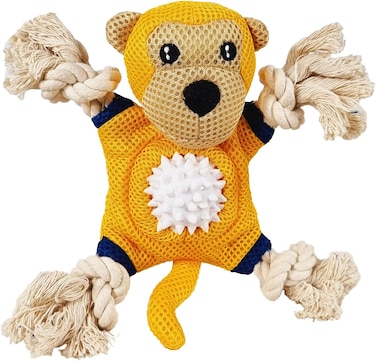 Squeaky Plush monkey toy for Teeth cleaning and Stress relief, Durable chew-resistant dog toy with Monkey theme and Polyester materials, Suitable for Aggressive chewers (Yellow)