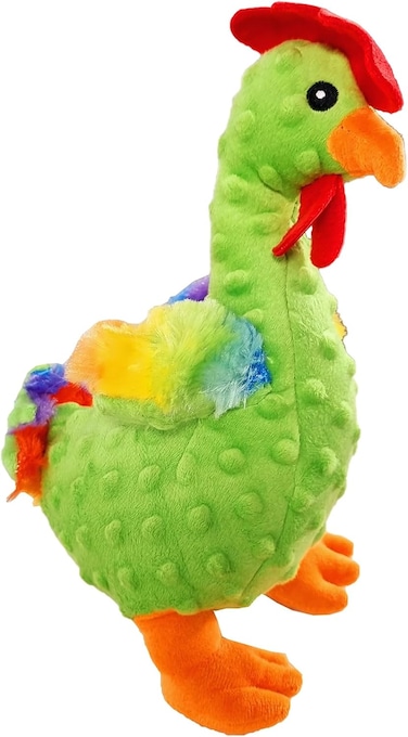 Squeaky Plush chicken chew toy for Teeth cleaning and Stress relief, Durable chew-resistant dog toy with a Chicken theme and Polyester materials, Suitable for Aggressive chewers (Green)