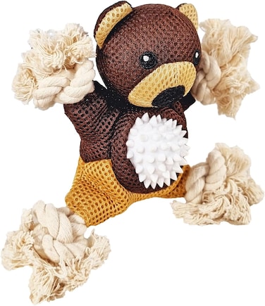 Squeaky Plush Bear chew toy for Teeth cleaning and Stress relief, Durable chew-resistant dog toy with a Bear theme and Polyester materials, Suitable for Aggressive chewers (Chocolate)