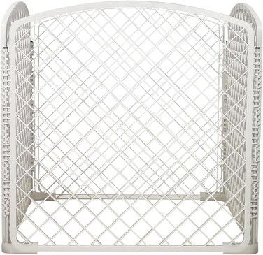 Plastic dog playpen for small to medium-sized dogs, Foldable pet playpen with 4 panels and Secure locking mechanism, Ideal for indoor/outdoor use, Easy to install, 74 cm (White)