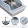 Semi-enclosed stainless steel cat litter box with a Litter scoop, Grid design, and High wall side cover, Durable litter box for Indoor cats, Detachable design for easy cleaning, 50 cm (Blue)
