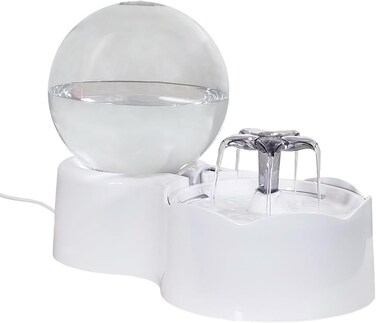 2.5L Cat water fountain with Transparent water tank, Food bowls, Water pump, Filter element, and Adjustable water flows, USB-Powered pet drinking dispenser for indoor cats, 33 cm (White)