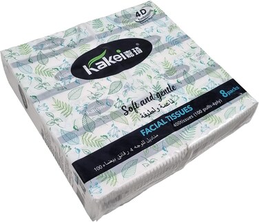 Soft facial tissue for Home, Office, and Food service use, 4D Embossing facial tissue with 4 ply, Natural wood pulp, and Eco-friendly material, Disposable tissue paper 8Pcs (White)