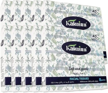 Soft facial tissue for Home, Office, and Food service use, 4D Embossing facial tissue with 4 ply, Natural wood pulp, and Eco-friendly material, Disposable tissue paper 80 Pcs (White)