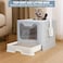 Cat Litter Box with Front Entry &amp; Top Exit, Transparent Door, Sand Filter Pedal, Litter Scoop, and Drawer Type, Foldable Cat Litter house box for Indoor Cats, Easy to Clean 50 cm (Grey)