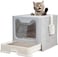 Cat Litter Box with Front Entry &amp; Top Exit, Transparent Door, Sand Filter Pedal, Litter Scoop, and Drawer Type, Foldable Cat Litter house box for Indoor Cats, Easy to Clean 50 cm (Grey)