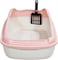 Anti-splash cat litter box with Enclosed design, Easy to clean, Durable plastic material and Removable, 56 cm Cat Litter Pan with Scoop, Portable, Large size, High fence, and All size cats (Pink)