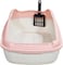 Anti-splash cat litter box with Enclosed design, Easy to clean, Durable plastic material and Removable, 47 cm Cat Litter Pan with Scoop, Portable, High fence, and Small to Medium size cats (Pink)