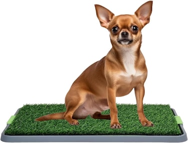 Dog potty training kit for Indoor/Outdoor, Reusable dog potty mat with Artificial grass mat, Durable ABS material, Lawn leakage holes, and Urinary tray, Ideal for Medium to Large dogs, 68 cm (Grey)