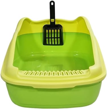Cat Litter Pan for Small cats, Durable plastic and Removable design, 38 cm Cat litter box with Scoop, Enclosed design, High fence and Anti-splash, Pet waste box with Easy to clean (Green)