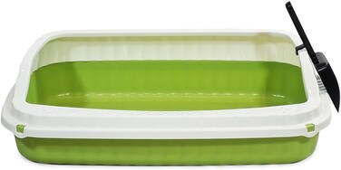 Open top cat litter box with Large size, Durable plastic, Scoop, Removable and Easy to clean, 59 cm Pet Litter tray with High Fence, Splash guard, Enclosed, Portable &amp; Ideal for All size cats, (Green)