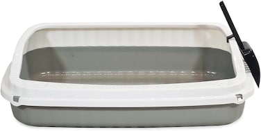 Open top cat litter box with Large size, Durable plastic, Scoop, Removable and Easy to clean, 59 cm Pet Litter tray with High Fence, Splash guard, Enclosed, Portable &amp; Ideal for All size cats, (Grey)