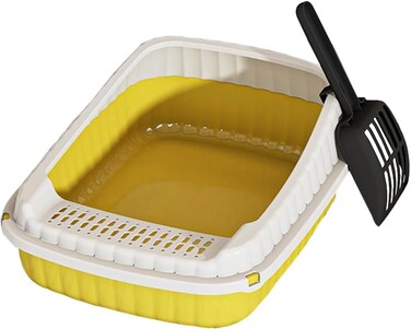 Cat litter box for Small cats, Semi-enclosed cat toilet with Litter scoop, High sides, Splash-proof, Sand filter pedal, and Detachable design, Ideal for Indoor &amp; Outdoor use, 36.5 cm (Yellow)