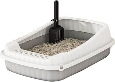 Cat litter box for Small cats, Semi-enclosed cat toilet with Litter scoop, High sides, Splash-proof, Sand filter pedal, and Detachable design, Ideal for Indoor &amp; Outdoor use, 36.5 cm (Grey)
