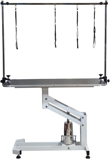 Professional Dog Grooming Table with Z-lift structure, Adjustable Arm, Clamp, and Loop Noose, 190 cm Pet grooming table for All size breed, Salon &amp; Home use, Easy to Clean &amp; Anti-slip desktop (White)