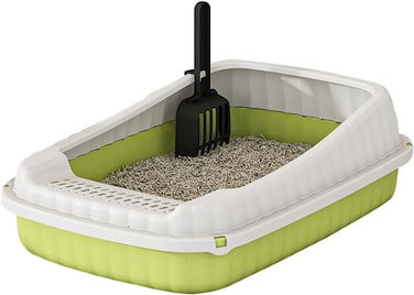 Cat litter box for Large cats, Semi-enclosed cat toilet with Litter scoop, High sides, Splash-proof, Sand filter pedal, and Detachable design, Ideal for Indoor &amp; Outdoor use, 58 cm (Green)