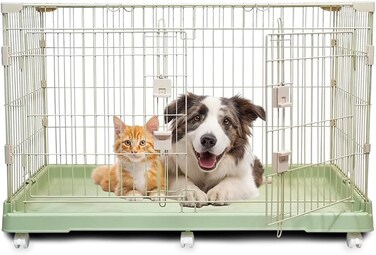 Portable Cat Cage with Secure Lock, Wheels, and Heavy-Duty Metal Wire, 98 Pet Cage with Wide Front Door, All size of pets, Pet Kennel, Easy Assemble &amp; Easy to Clean, Indoor-Outdoor Cage (Green)
