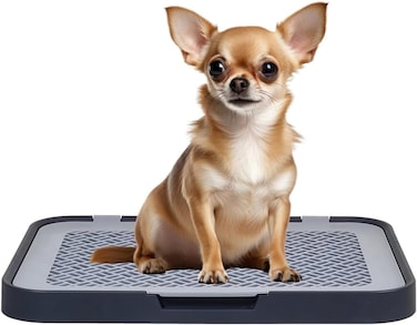 Flat dog training tray with Detachable grid pads holder, Handle design, and Non-slip base, Dog toilet for Small to medium dogs, Can be used both Indoor/Outdoor, 50 cm (Navy-Blue)