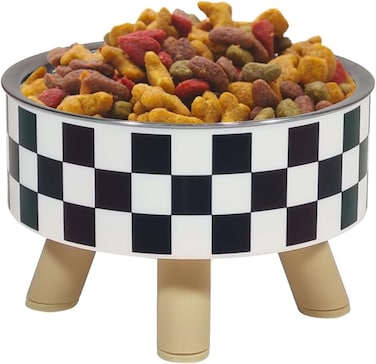 Stainless steel Raised pet bowl for Indoor Cat &amp; Small dogs, Durable pet feeding bowl with Detachable design, Plastic base, and Non-slip base, Easy to assemble, 14 cm (BLACK/WHITE)