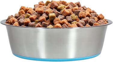Stainless steel dog bowl with Anti-slip Rubber ring and Smooth edges, Durable pet food &amp; water bowl for Medium to Large dogs, Ideal for many types of food, Easy to clean, 26 cm (BLUE)
