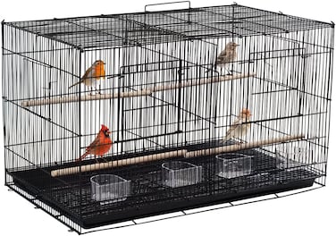 Breeding bird cage for Small-sized birds, Sturdy metal bird cage with Divider, Wooden perch, Feeding cups, and Removable tray, Ideal for Indoor/Outdoor use, 76 cm (Black)