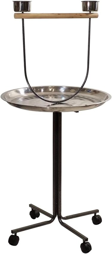 Parrot play stand with Rolling wheels, Ideal for Medium to Large birds, Indoor-Outdoor use, Viewing and Interactive Play, 130 cm Bird stand with Mess Tray, Feeding bowls, and Perch, Portable (Grey)