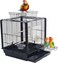 52cm Parrot Cage with Feeding Bowls, Wooden Perches and Play Top, Sturdy Metal Bird Cage with Tray, Portable Design for Indoor Outdoor Use, Ideal for Lovebirds, Cockatiels, and Parakeets (Black)