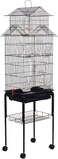Tall bird cage for Small to Medium Birds, 165 cm Metal Cage with House-Shape Design, Swing and Perches, Parrot cage with Tray, Shelf, Food Cups, and Tray, Stand Cage for Indoor-Outdoor use (Black)