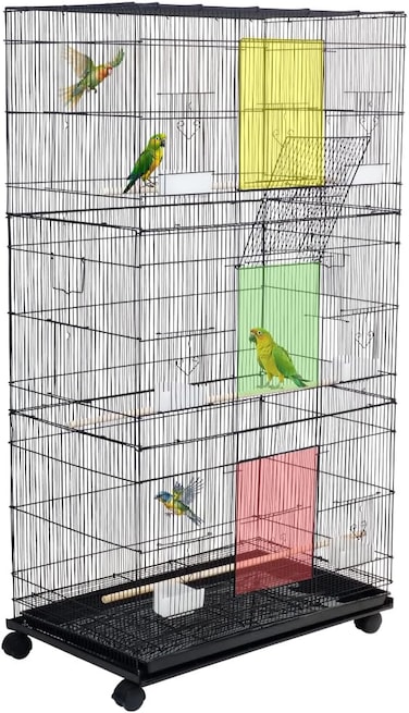 Bird cage for Lovebirds, Cockatiel and Parrot, Heavy-Duty Construction, Removable Base Pan, and Ventilation, 140 cm Large bird cage with Lockable doors, Tray, Perches, and Feeding cups (Black)