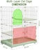 Multi-level cat cage with rotating wheels, Wide platforms, Multi-access doors, and Secure lock, 2 Tier pet cage for Indoor-Outdoor use, Durable and Sturdy Metal wire, 117 cm Cat Playpen (Green)