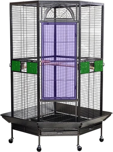 Spacious cage with Removable tray, Stainless steel bowls, and Perch, 160 cm Large bird cage for Indoor-Outdoor use, Heavy-duty bird cage with Wheel, Easy to clean, Idea for Medium to large bird (Grey)