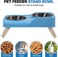 Elevated double bowl feeder for indoor cats and dogs, All-in-one Pet feeding bowl with 2 Stainless steel dishes, Durable PP material, and Anti-slip base, Eases neck strain, 36 cm (BLUE)