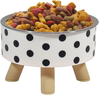 Raised cat bowl with Detachable design, Durable PP material, and Non-slip base, Stainless steel pet feeding bowl for Indoor cats &amp; small dogs, Easy to clean, 14 cm (WHITE)