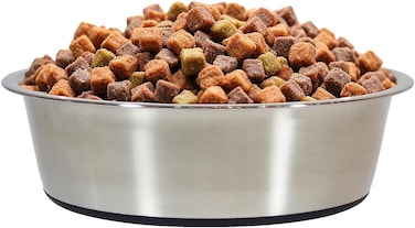 Dog feeding bowl with Non-slip Rubber ring and Smooth rounded edges, Heavy-duty stainless steel dog bowls for Medium to Large breeds, Dishwasher safe, Easy to clean 26 cm (BLACK)