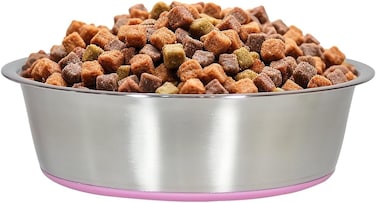 Dog feeding bowl with Non-slip Rubber ring and Smooth rounded edges, Heavy-duty stainless steel dog bowls for Medium to Large breeds, Dishwasher safe, Easy to clean 26 cm (PINK)