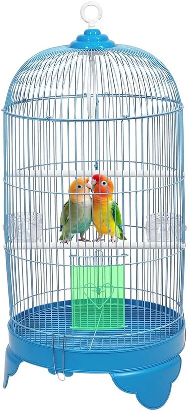 73 cm Durable Bird Cage with Round Dome Roof, Portable Design with Swing, Feeding Bowls, Plastic Perches, &amp; Easy to Assemble, Removable Base for Cleaning, Ideal for Budgies (BLUE)