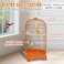 Round Bird Cage with Plastic Base, Metal Wire, Feeding Bowls, Swing, and Perches, 73 cm  Travel Portable Cage for Parakeets, Canaries, and Small Birds, Indoor Outdoor Use, Convenient hook (ORANGE)