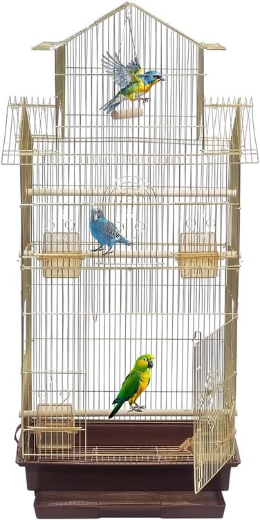 Golden bird cage with Removable tray, Food container and Perches, 104 cm Metal bird house for small to medium birds, Portable cage with Swing, Convenient Handle and Indoor-Outdoor Cage