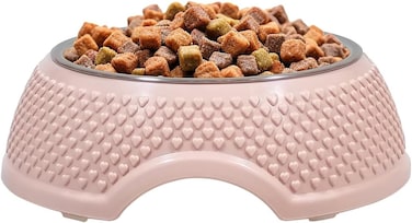 Stainless steel cat bowl with Durable PP Material, Portable design, and Non-slip base, Spill-proof pet feeding &amp; watering station for Cats &amp; Small dogs, Promotes healthy Eating, 19 cm (PINK)